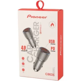 فندکی پایونیر مدل C8635 بدنه فلزی دو پورت سوپر فست 48W